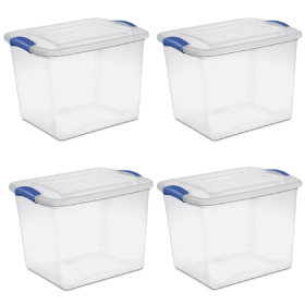 5 Pack 27 Quart Clear Plastic Storage Container with Latch Lid, Blue