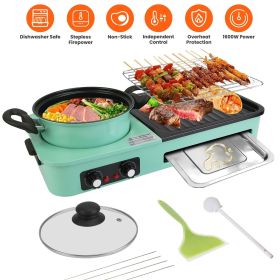 3 in 1 Electric Hot Pot with Grill 1600W Smokeless Non-Stick Korean BBQ Grill Shabu Shabu Hot Pot Combo with Independent Temperature Control for