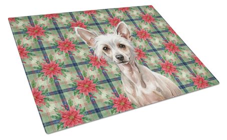 Hairless Chinese Crested Christmas PoinsettIas Glass Cutting Board Decorative Tempered Glass Kitchen Cutting and Serving Board Large Size Choppin