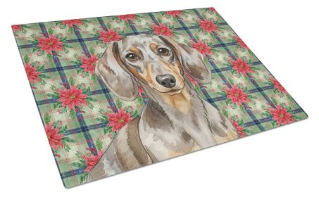 Dapple Dachshund Christmas PoinsettIas Glass Cutting Board Decorative Tempered Glass Kitchen Cutting and Serving Board Large Size Chopping Board