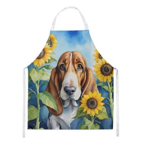 Basset Hound in Sunflowers Apron Cooking Kitchen Server Baking Crafts Gardening for Adult Women Men, Unisex, Large, Multicolor