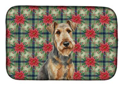 Grizzle Airedale Terrier Christmas PoinsettIas Dish Drying Mat Absorbent Dish Drying Mat Pad for Kitchen Counter Dish Drainer Mat for Countertop