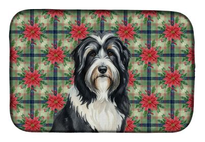 Black Bearded Collie Christmas PoinsettIas Dish Drying Mat Absorbent Dish Drying Mat Pad for Kitchen Counter Dish Drainer Mat for Countertop, 14