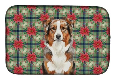Red Merle Australian Shepherd Christmas PoinsettIas Dish Drying Mat Absorbent Dish Drying Mat Pad for Kitchen Counter Dish Drainer Mat for Counte