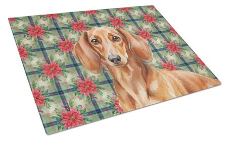 Red Brown Dachshund Christmas PoinsettIas Glass Cutting Board Decorative Tempered Glass Kitchen Cutting and Serving Board Large Size Chopping Boa