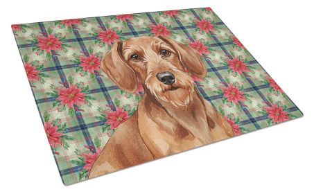 Wirehaired Red Dachshund Christmas PoinsettIas Glass Cutting Board Decorative Tempered Glass Kitchen Cutting and Serving Board Large Size Choppin