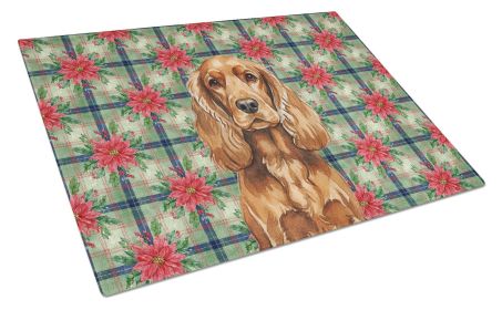 Red English Cocker Spaniel Christmas PoinsettIas Glass Cutting Board Decorative Tempered Glass Kitchen Cutting and Serving Board Large Size Chopp