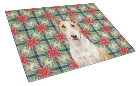 Fawn and White Bull Terrier Christmas PoinsettIas Glass Cutting Board Decorative Tempered Glass Kitchen Cutting and Serving Board Large Size Chop