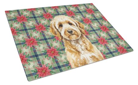Goldendoodle Christmas PoinsettIas Glass Cutting Board Decorative Tempered Glass Kitchen Cutting and Serving Board Large Size Chopping Board