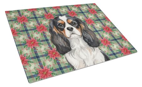 Tricolor Cavalier Spaniel Christmas PoinsettIas Glass Cutting Board Decorative Tempered Glass Kitchen Cutting and Serving Board Large Size Choppi
