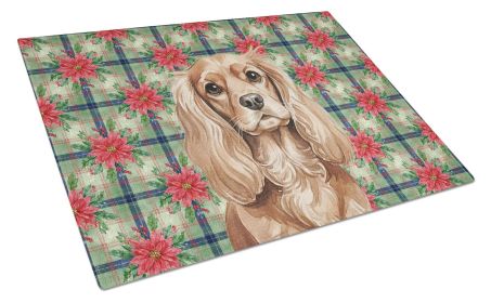 Ruby Cavalier Spaniel Christmas PoinsettIas Glass Cutting Board Decorative Tempered Glass Kitchen Cutting and Serving Board Large Size Chopping B