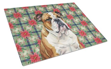 Brindle and White English Bulldog Christmas PoinsettIas Glass Cutting Board Decorative Tempered Glass Kitchen Cutting and Serving Board Large Siz