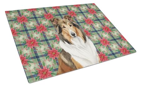 Sable Collie Christmas PoinsettIas Glass Cutting Board Decorative Tempered Glass Kitchen Cutting and Serving Board Large Size Chopping Board