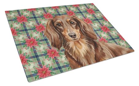 Longhaired Chocolate and Tan Dachshund Christmas PoinsettIas Glass Cutting Board Decorative Tempered Glass Kitchen Cutting and Serving Board Larg