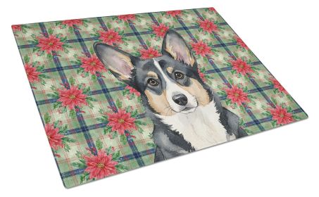Black and White Cardigan Welsh Corgi Christmas PoinsettIas Glass Cutting Board Decorative Tempered Glass Kitchen Cutting and Serving Board Large