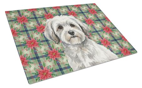 White with Gray Coton de Tulear Christmas PoinsettIas Glass Cutting Board Decorative Tempered Glass Kitchen Cutting and Serving Board Large Size