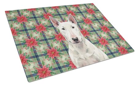 White Bull Terrier Christmas PoinsettIas Glass Cutting Board Decorative Tempered Glass Kitchen Cutting and Serving Board Large Size Chopping Boar