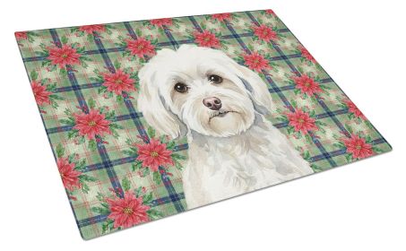 White Havanese Christmas PoinsettIas Glass Cutting Board Decorative Tempered Glass Kitchen Cutting and Serving Board Large Size Chopping Board