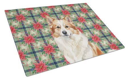 Tan Icelandic Sheepdog Christmas PoinsettIas Glass Cutting Board Decorative Tempered Glass Kitchen Cutting and Serving Board Large Size Chopping