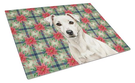 White Jack Russell Terrier Christmas PoinsettIas Glass Cutting Board Decorative Tempered Glass Kitchen Cutting and Serving Board Large Size Chopp
