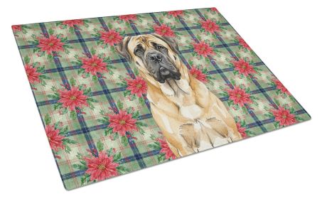 Fawn Mastiff Christmas PoinsettIas Glass Cutting Board Decorative Tempered Glass Kitchen Cutting and Serving Board Large Size Chopping Board