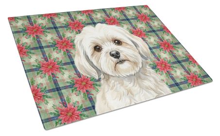 White Lhasa Apso Christmas PoinsettIas Glass Cutting Board Decorative Tempered Glass Kitchen Cutting and Serving Board Large Size Chopping Board