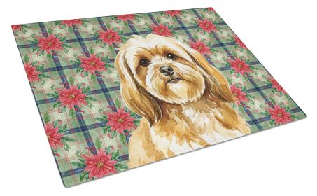 Gold Lhasa Apso Christmas PoinsettIas Glass Cutting Board Decorative Tempered Glass Kitchen Cutting and Serving Board Large Size Chopping Board